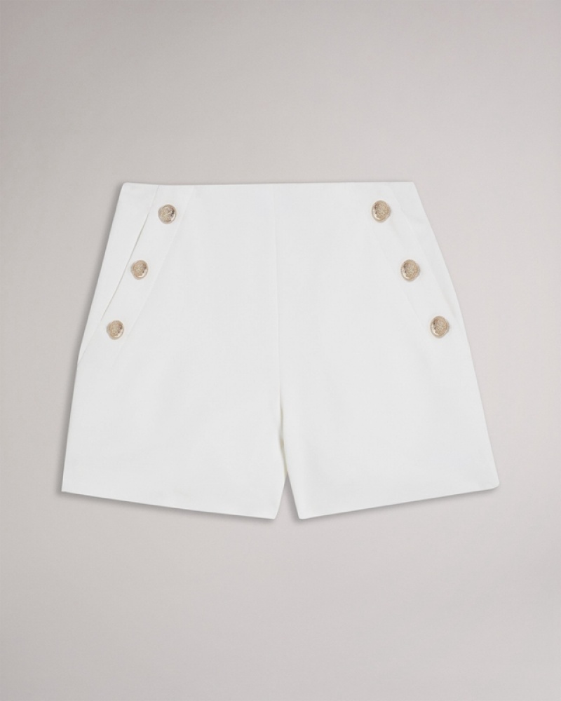 Ted Baker Llaylas High Waisted Twill Women's Shorts White | 423579-EFJ