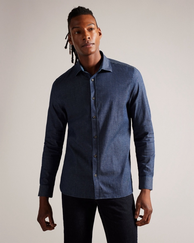 Ted Baker Loders LS Denim Men's Shirts Blue | 309615-WRL