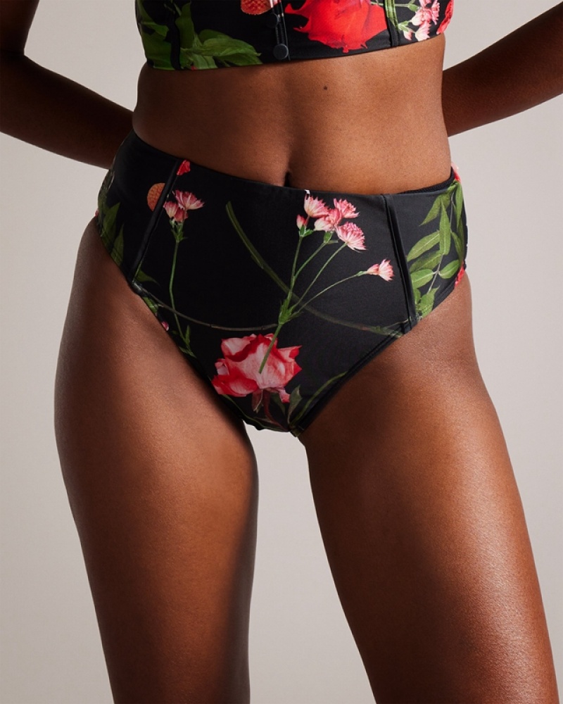 Ted Baker Loesiy Printed High Waisted Women's Bikini Bottoms Black | 413526-VJY