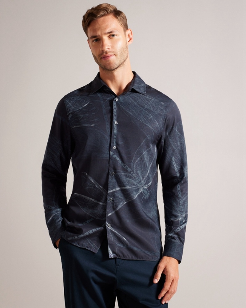 Ted Baker Loreto LS Large Dragonfly Men\'s Shirts Navy | 436579-MIL