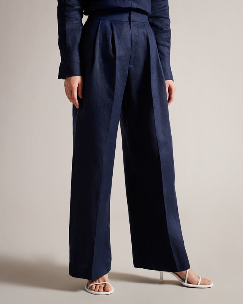 Ted Baker Lucihh Linen Women's Pants Navy | 406295-JIE