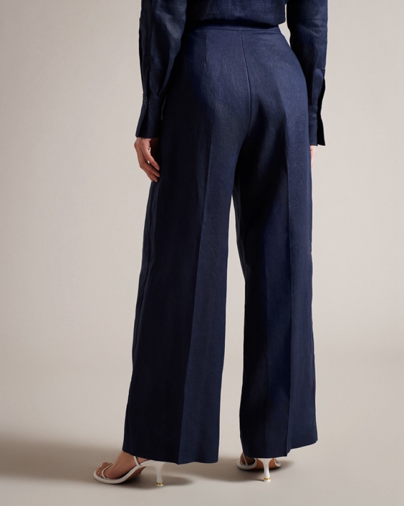 Ted Baker Lucihh Linen Women's Pants Navy | 406295-JIE