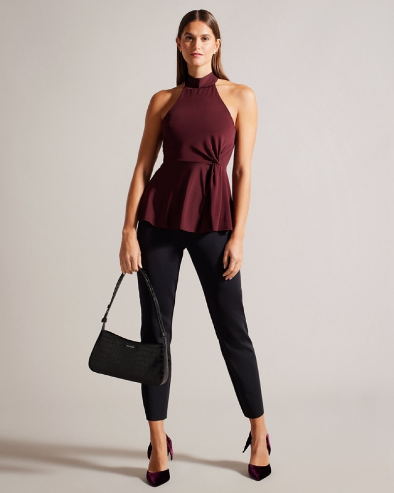 Ted Baker Malean Twisted Waist Halter Neck Women's Tops Burgundy | 429175-YAW