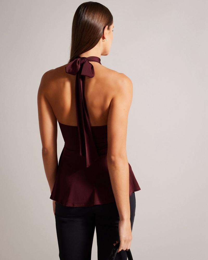 Ted Baker Malean Twisted Waist Halter Neck Women's Tops Burgundy | 429175-YAW