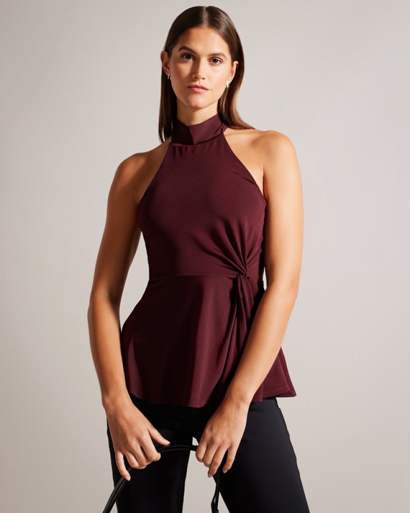 Ted Baker Malean Twisted Waist Halter Neck Women\'s Tops Burgundy | 429175-YAW