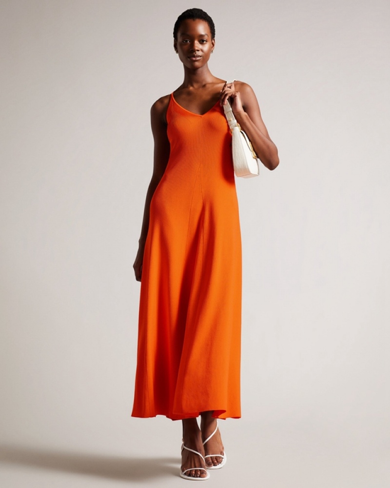 Ted Baker Marrlyy Rib Knit Maxi Women\'s Dress Orange | 504798-OYE