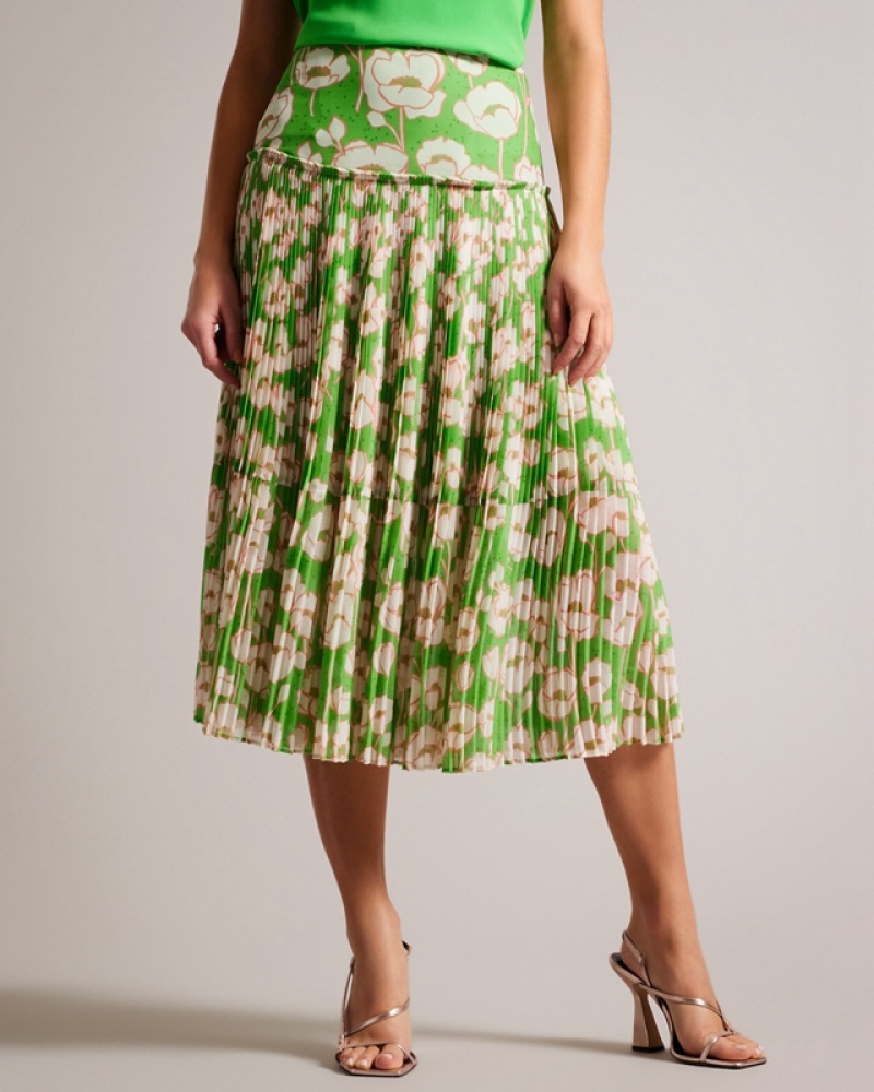 Ted Baker Maryin Printed Pleated Women's Skirts Green | 719056-JLE