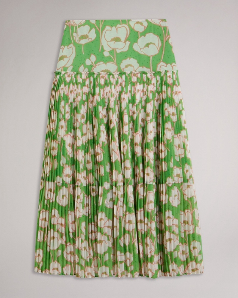 Ted Baker Maryin Printed Pleated Women's Skirts Green | 719056-JLE