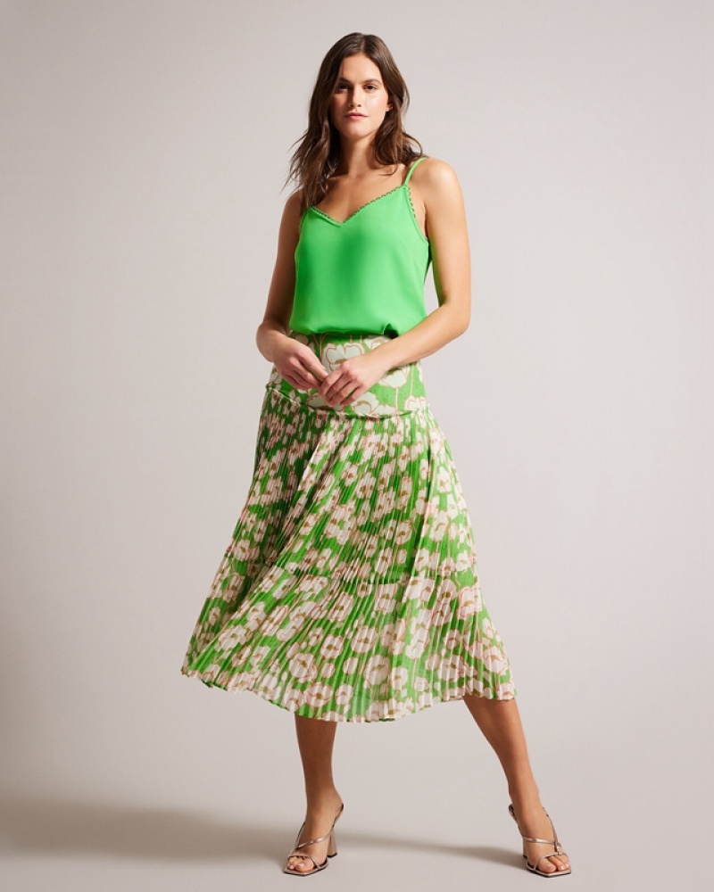 Ted Baker Maryin Printed Pleated Women\'s Skirts Green | 719056-JLE