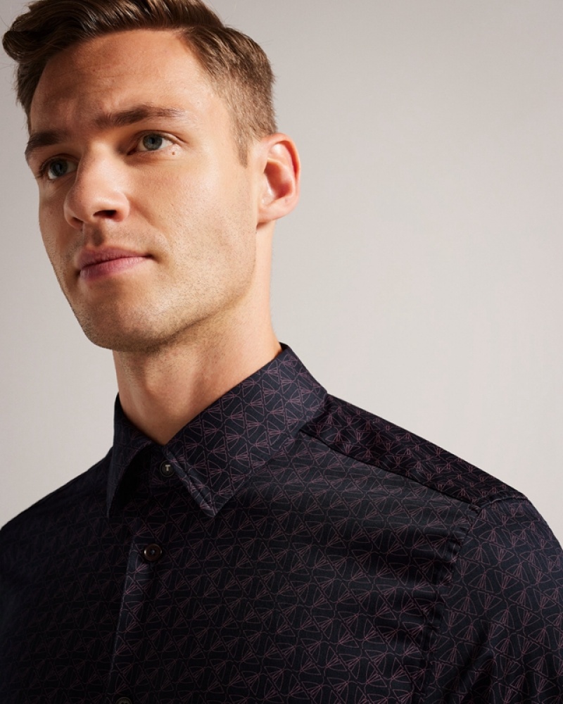 Ted Baker Matlock LS Moth Geo Print Men's Shirts Navy | 713908-YXJ