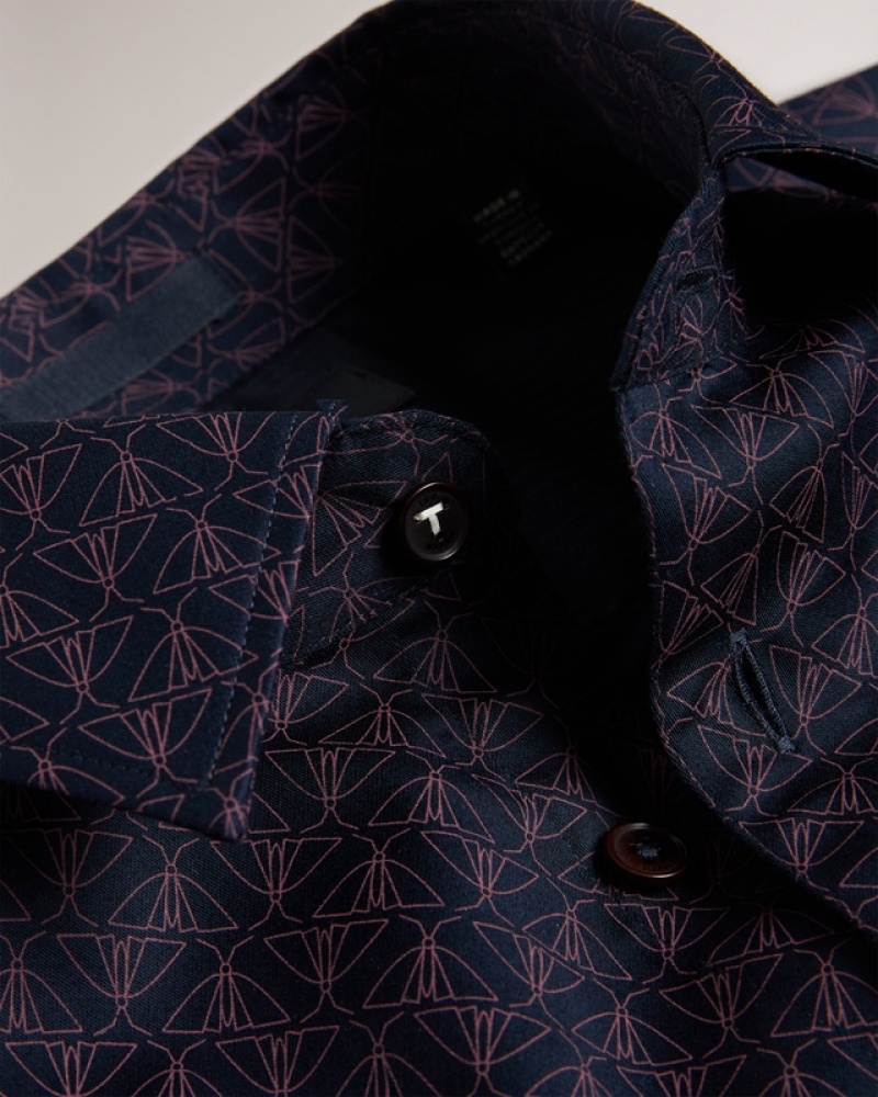 Ted Baker Matlock LS Moth Geo Print Men's Shirts Navy | 713908-YXJ