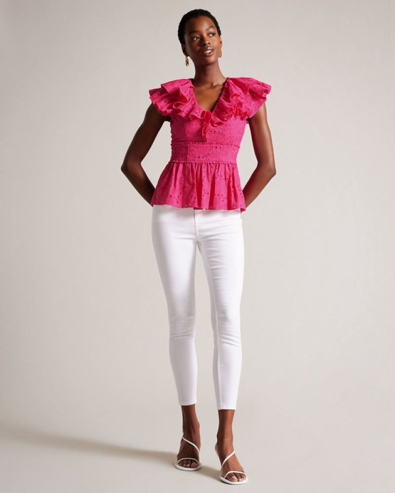 Ted Baker Mazieh Broderie Women's Tops Pink | 587104-ZPO