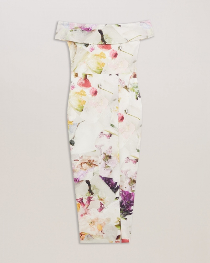 Ted Baker Merreen Scuba Floral Midi Women's Dress White | 072984-JSO