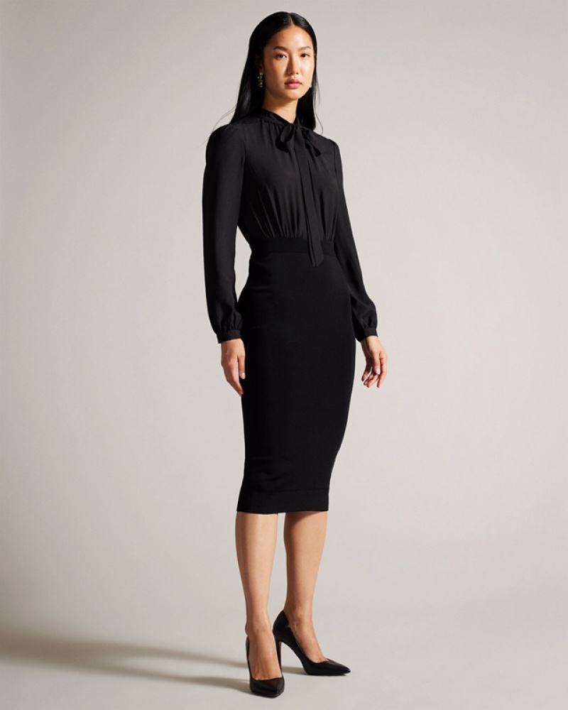 Ted Baker Mersea Knitted Pencil Midi Women's Dress Black | 814572-ZAE