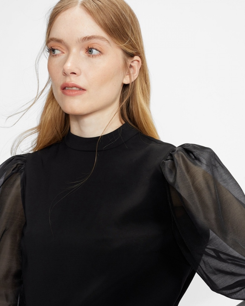 Ted Baker Micaeli Organza Volume Sleeve Women's Tops Black | 140529-DYA