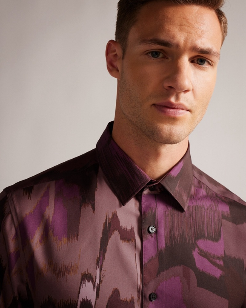 Ted Baker Mordun LS Abstract Butterfly Print Men's Shirts Burgundy | 597682-FWY