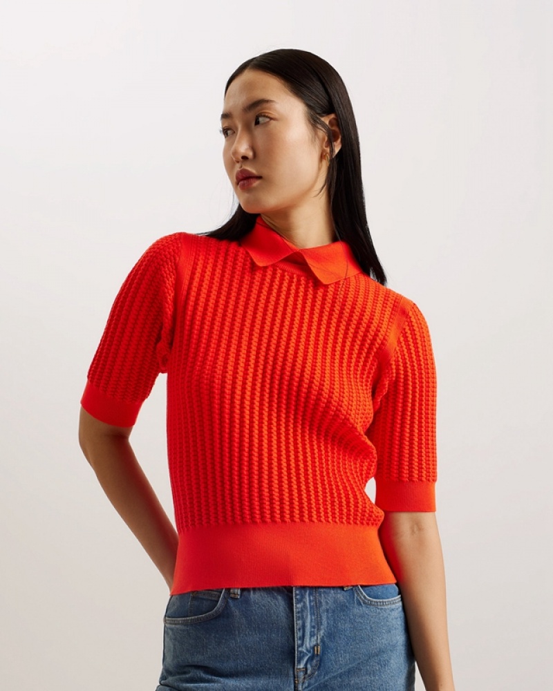 Ted Baker Morliee Puff Sleeve Fitted Women's Sweaters Red | 026473-LPJ