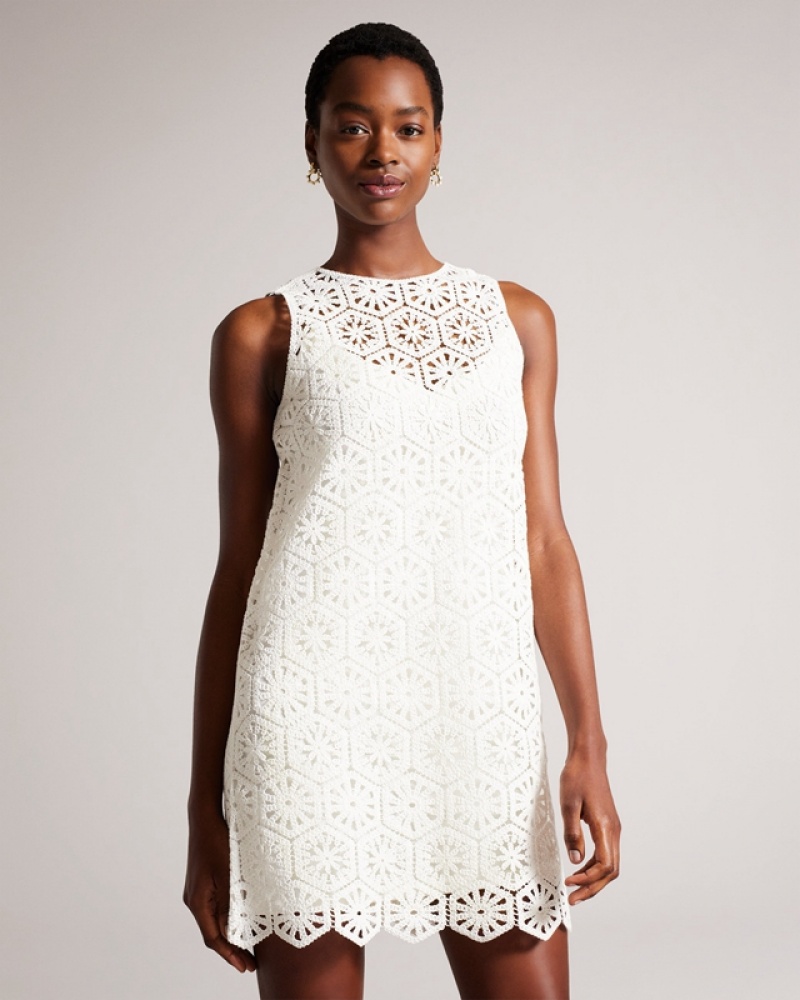 Ted Baker Nellla Crochet A Line Shift Women's Dress White | 570186-IFS