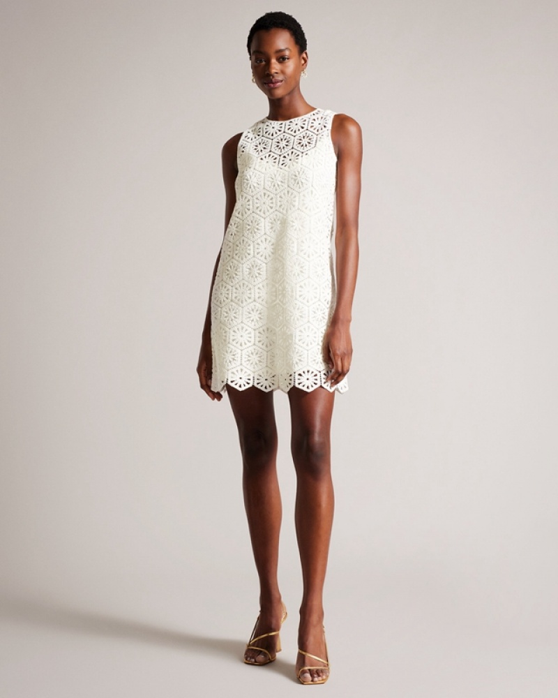 Ted Baker Nellla Crochet A Line Shift Women\'s Dress White | 570186-IFS