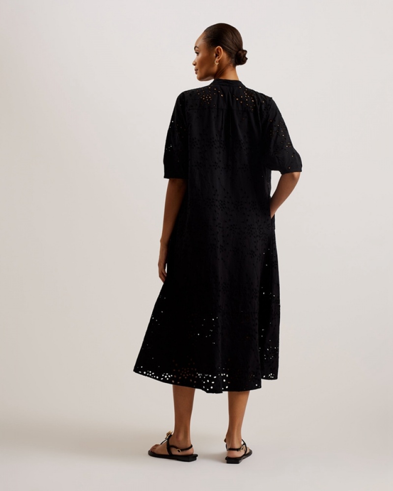 Ted Baker Nikaia Oversized Broderie Women's Dress Black | 789635-OJZ