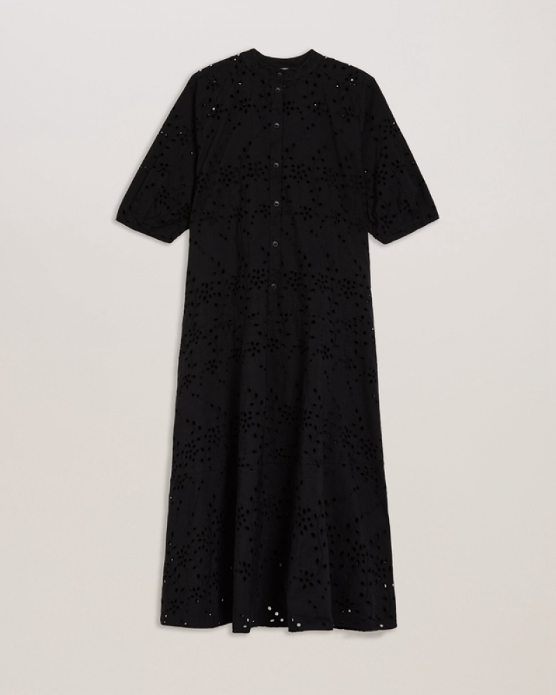 Ted Baker Nikaia Oversized Broderie Women's Dress Black | 789635-OJZ