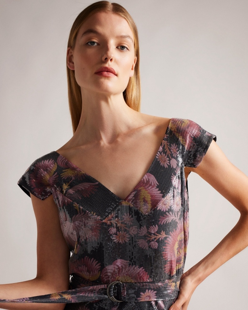 Ted Baker Ninia Bias Cut Self Belted Midi Women's Dress Flower | 329470-OQC