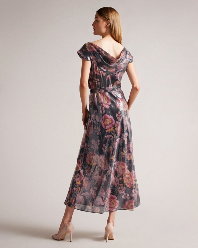 Ted Baker Ninia Bias Cut Self Belted Midi Women's Dress Flower | 329470-OQC