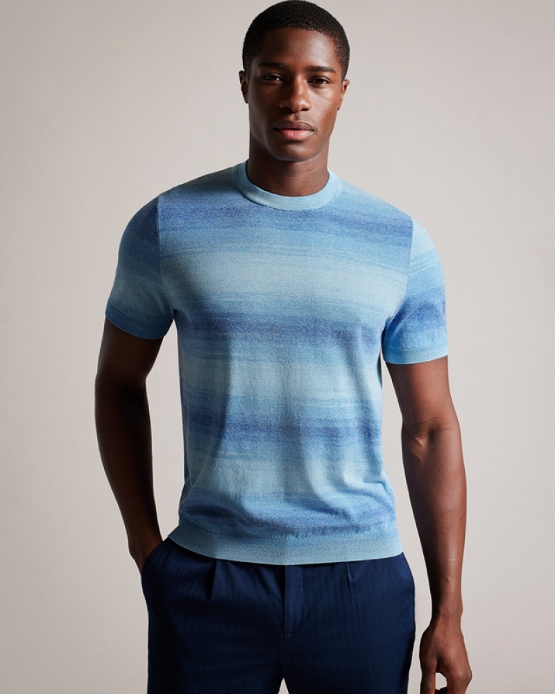 Ted Baker Notte SS Ombre Knitted Men\'s T Shirts Blue | 419765-ROV