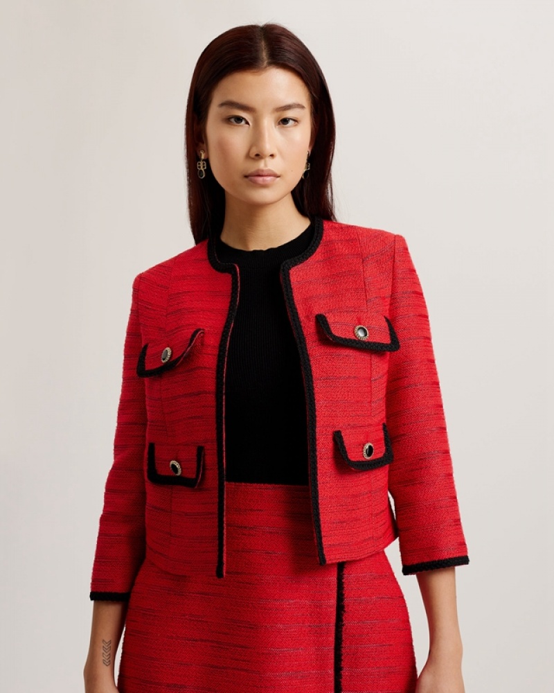 Ted Baker Olivan Open Front Boucle Women's Jackets Red | 083429-KMZ