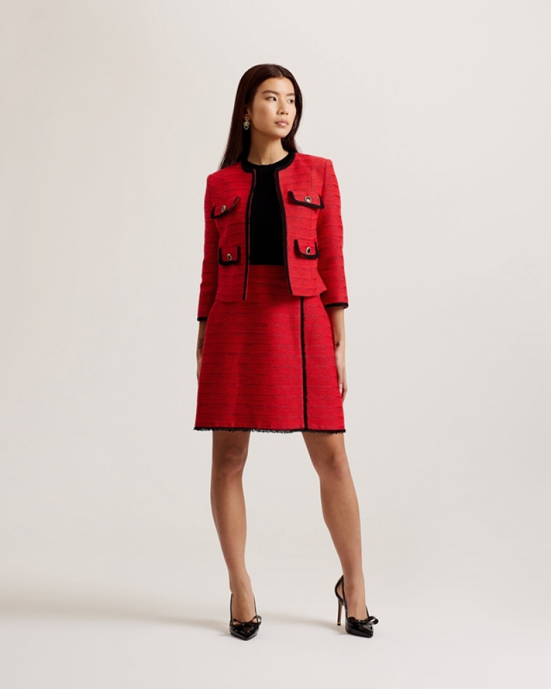 Ted Baker Olivan Open Front Boucle Women\'s Jackets Red | 083429-KMZ