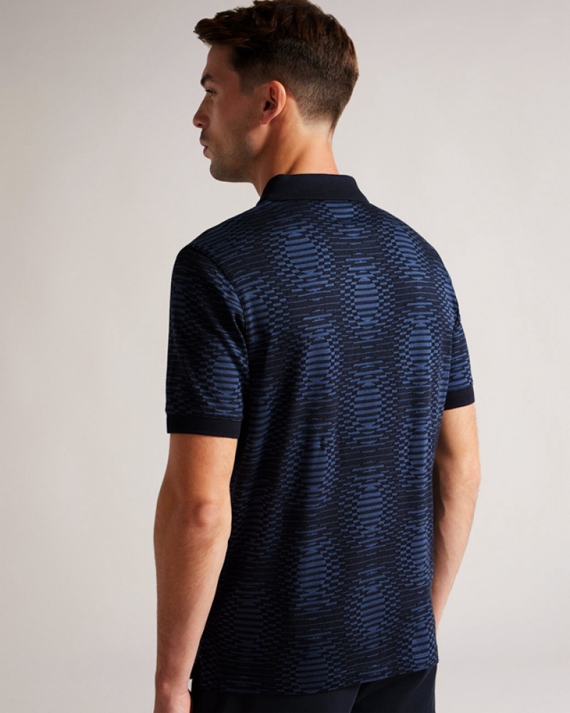 Ted Baker Ono SS Jacquard Distorted Spot Men's Polo Shirt Navy | 208794-RUW