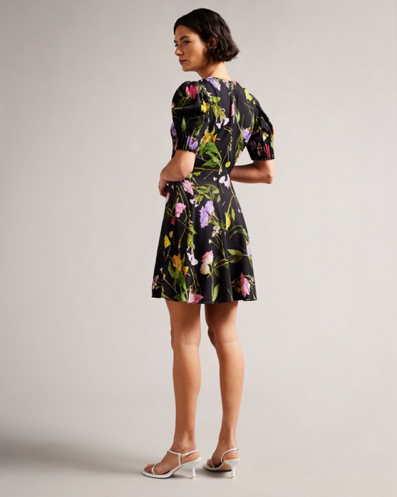 Ted Baker Opallie Mini Puff Sleeve Tea Women's Dress Black | 712498-ALI