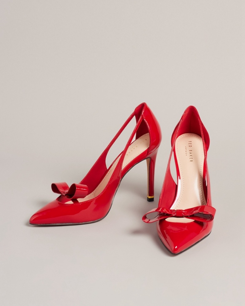 Ted Baker Orliney Patent Bow 100mm Cut Out Detail Women's Heels Red | 259168-RYQ