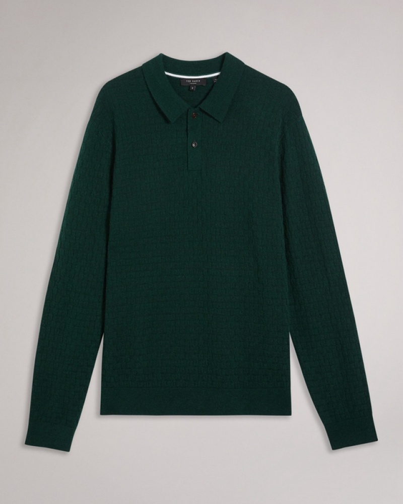 Ted Baker Patter LS Knitted Men's Polo Shirt Green | 965432-NXV