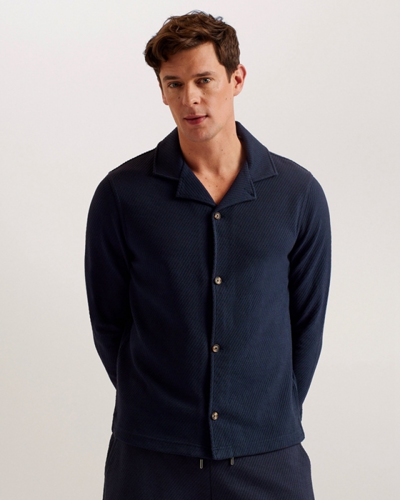 Ted Baker Pendul Ls Regular Jersey Men's Shirts Navy | 083529-ZDQ