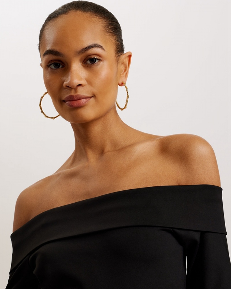 Ted Baker Phollyy Off The Shoulder Fitted Women's Tops Black | 413852-LPQ