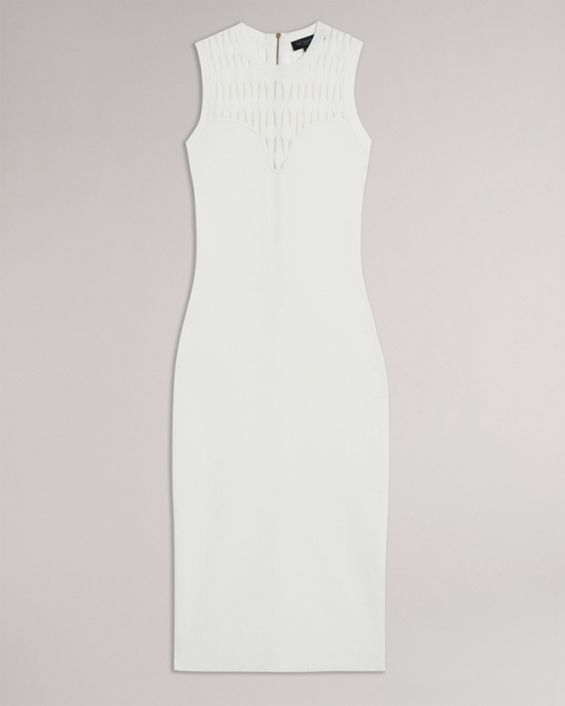 Ted Baker Polyan Stitch Detailed Bodycon Women's Dress White | 530271-FAP