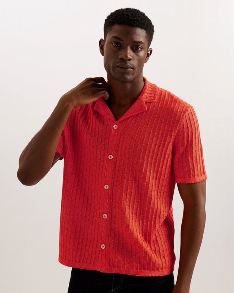 Ted Baker Proof SS Relaxed Fit Knitted Men's Shirts Orange | 723680-VKL