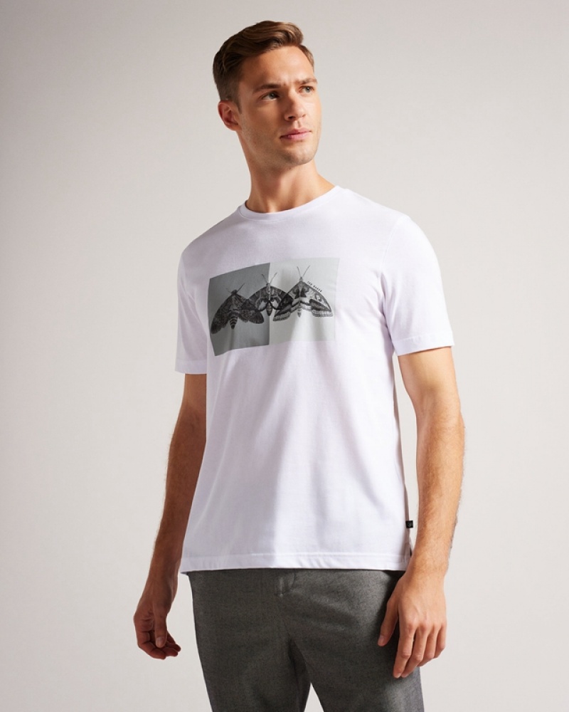 Ted Baker Rewild SS Regular Printed Men\'s T Shirts White | 728516-BXG