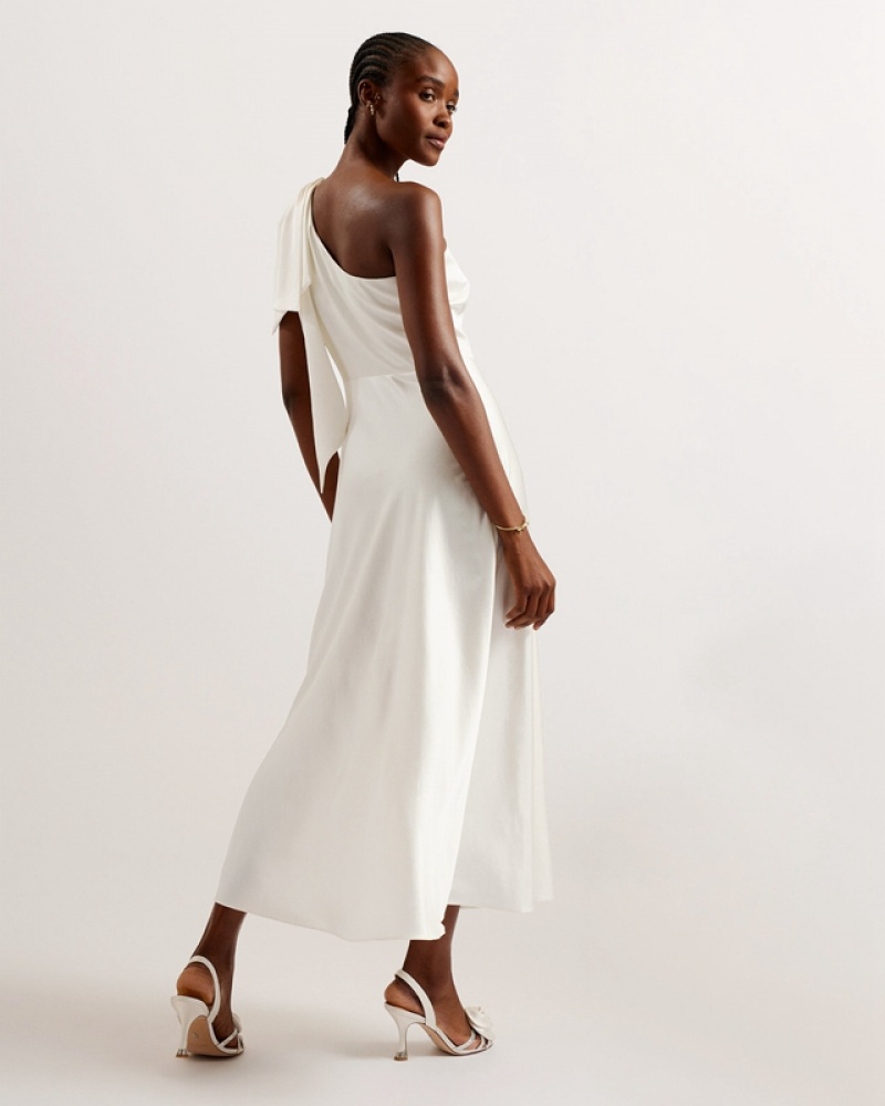 Ted Baker Rikuto Draped One Shoulder Midi Women's Dress White | 065394-QVI