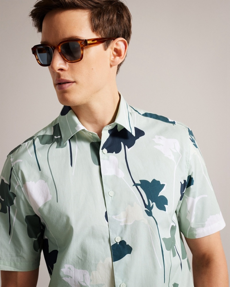 Ted Baker Rossvil SS Colourful Silhouette Print Men's Shirts Green | 093712-FYQ