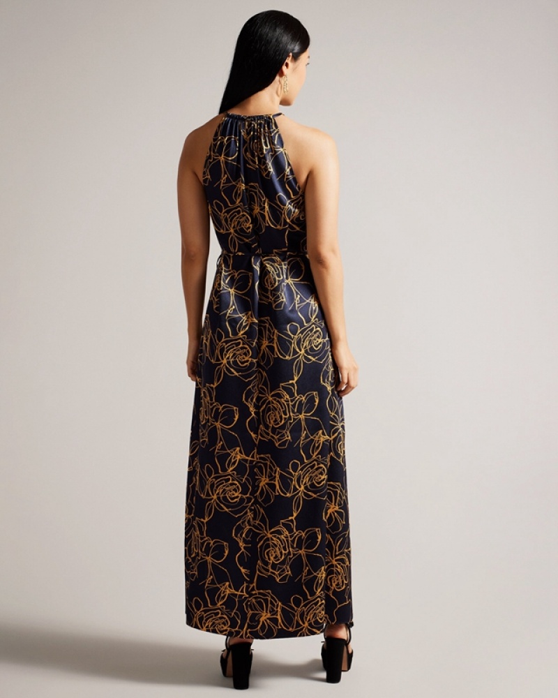 Ted Baker Roxiell Halterneck Maxi Women's Dress Navy | 029816-XTQ