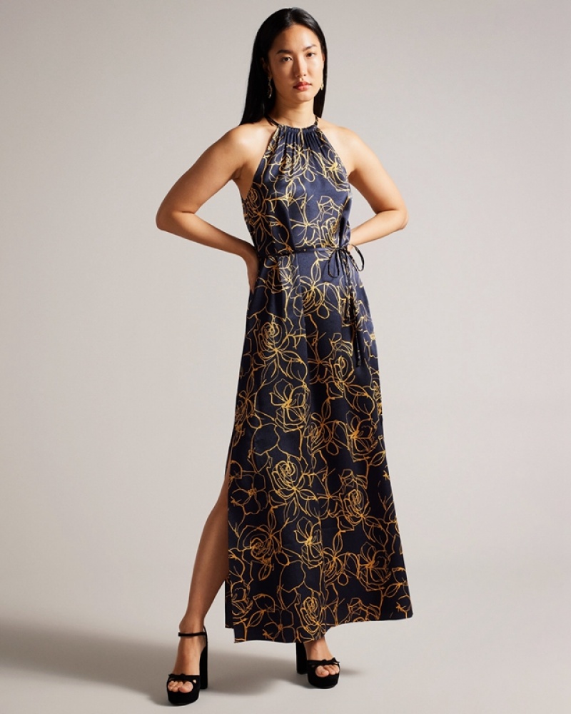 Ted Baker Roxiell Halterneck Maxi Women\'s Dress Navy | 029816-XTQ