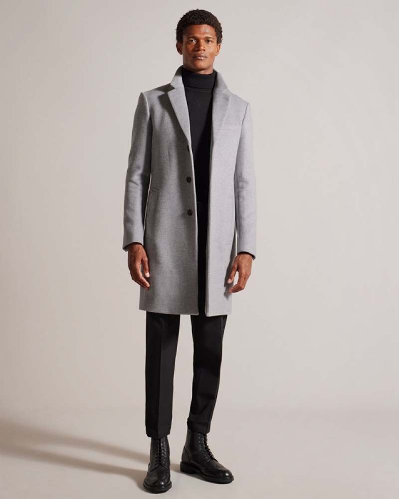 Ted Baker Rueby Wool Blend City Men's Coats Grey | 351097-HBX