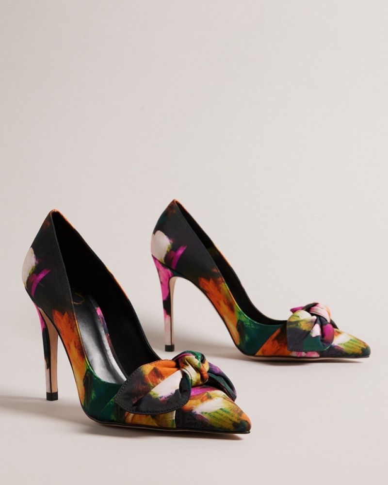 Ted Baker Ryoh Art Print 100mm Bow Women's Heels Black | 903481-RTE