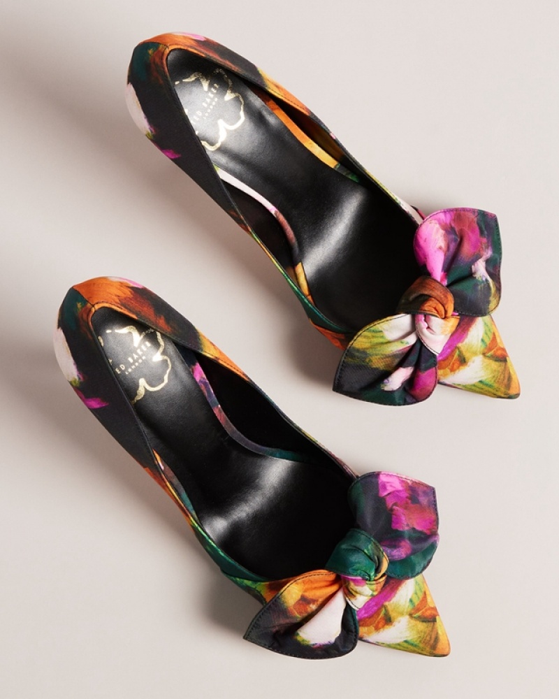 Ted Baker Ryoh Art Print 100mm Bow Women's Heels Black | 903481-RTE