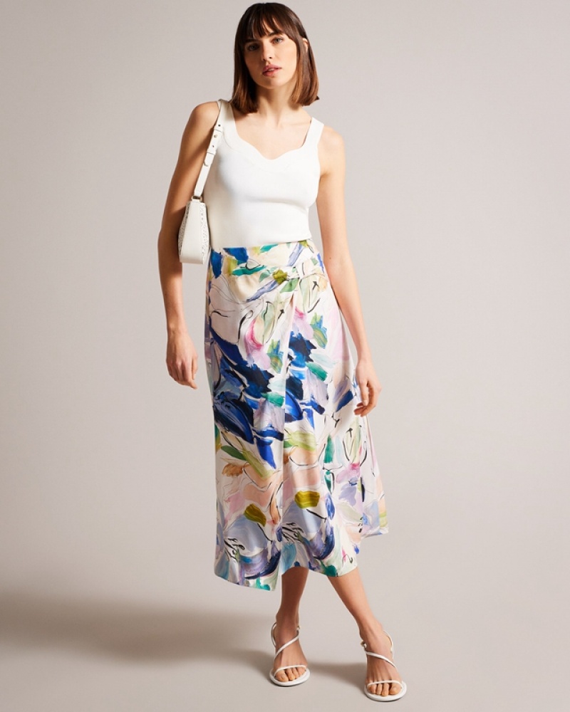 Ted Baker Salleey Asymmetric Twist Slip Women\'s Skirts White | 135209-SIE