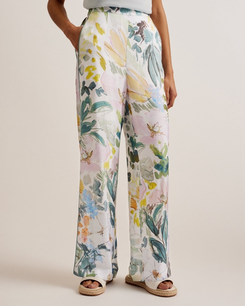 Ted Baker Sarca Printed Wide Leg Women's Pants White | 491875-QRY