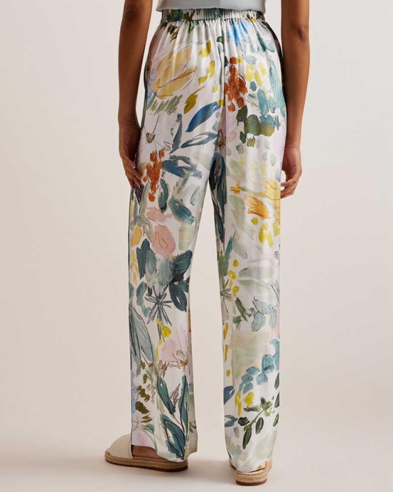 Ted Baker Sarca Printed Wide Leg Women's Pants White | 491875-QRY