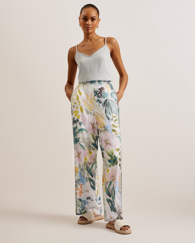 Ted Baker Sarca Printed Wide Leg Women\'s Pants White | 491875-QRY